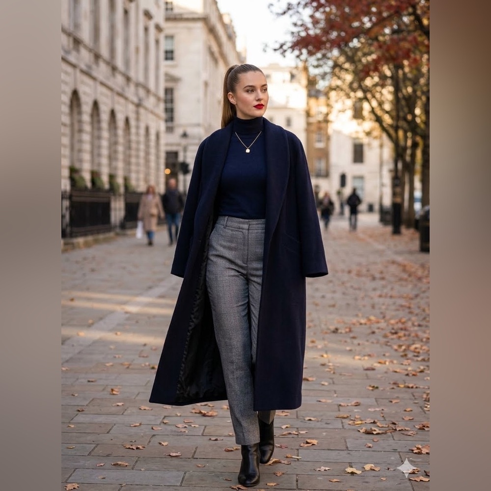 Donny Brook Women's Sz 12 Double-Breasted  Navy Blue Wool Coat Over Jacket